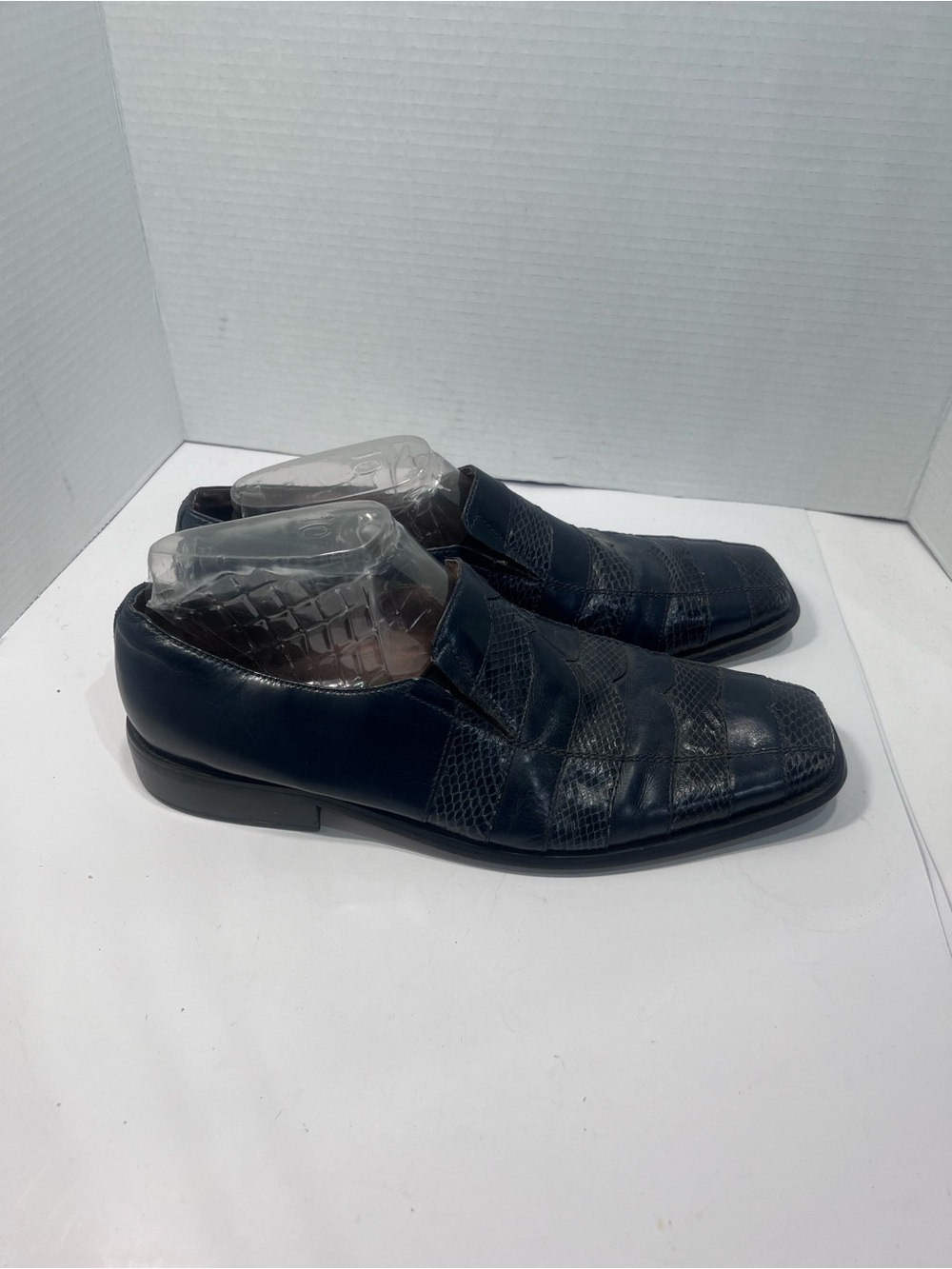 Giorgio Brutini Navy Blue Slip-On Loafers Genuine Snake